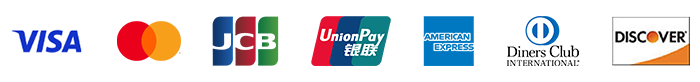 VISA、Mastercard、JCB、UnionPay銀聯、American Express、Diners Club、DISCOVER